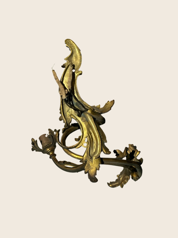 Antique French Rococo Gilt Bronze Wall Sconces (Pair) | Antique French Bronze Wall Lighting secondary view
