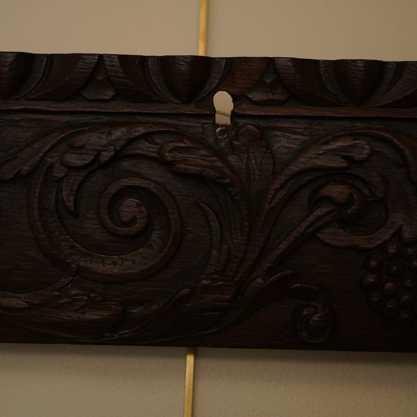 Antique Carved Oak Drawer Front | Renaissance Revival Lion, Grapevine & Acanthus | Architectural Salvage Wall Plaque c.1870–1900