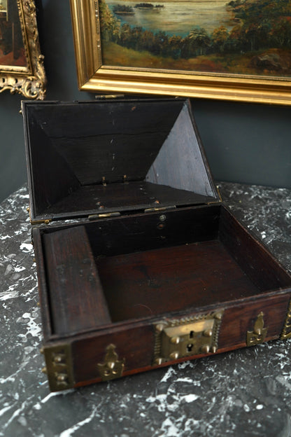 Antique Anglo-Indian Brass Mounted Keepsake Box | 19th Century Rosewood Storage Chest