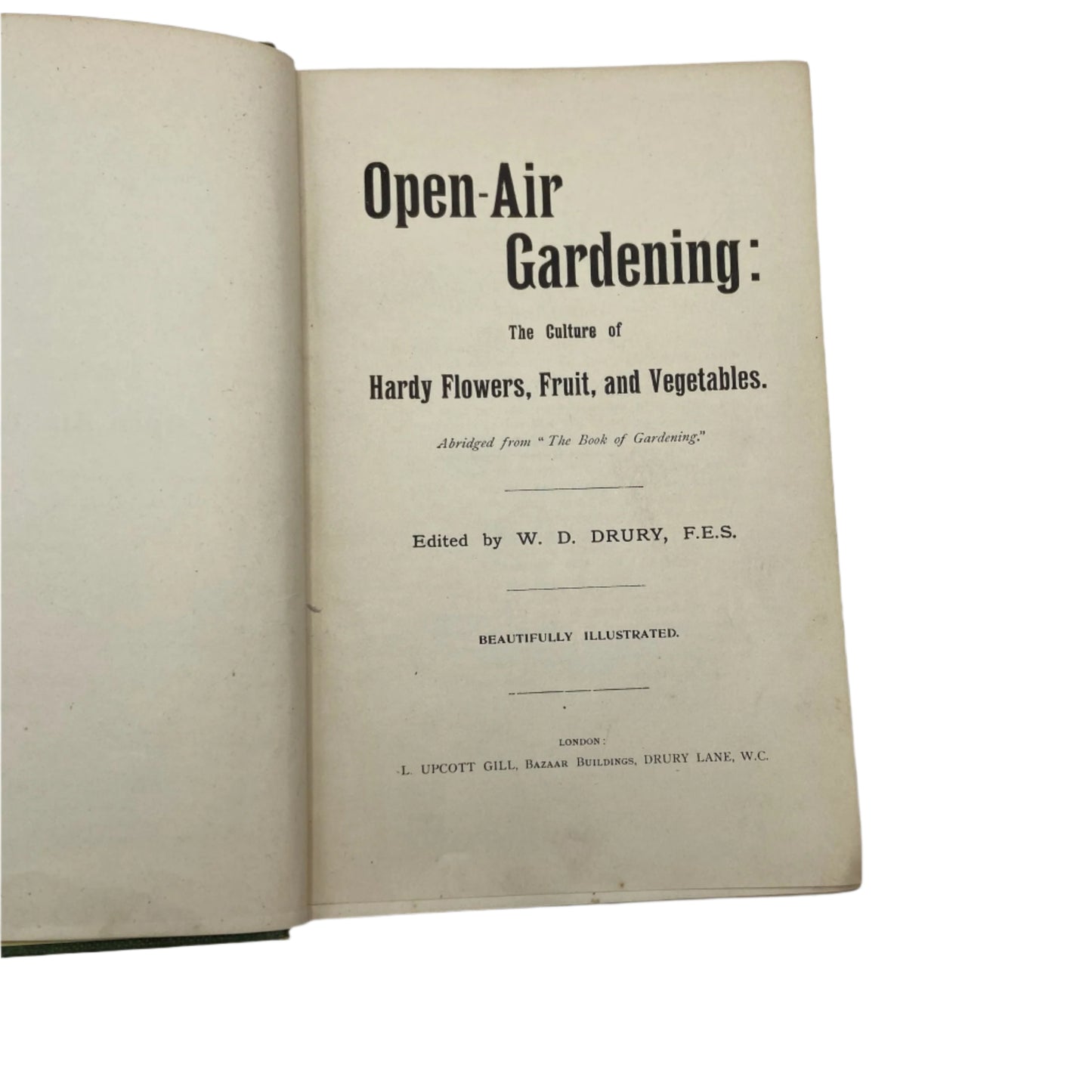 Victorian "Open Air Gardening: The Culture of Hearty Flowers, Fruits, Vegetables" Nature Green Cloth Book