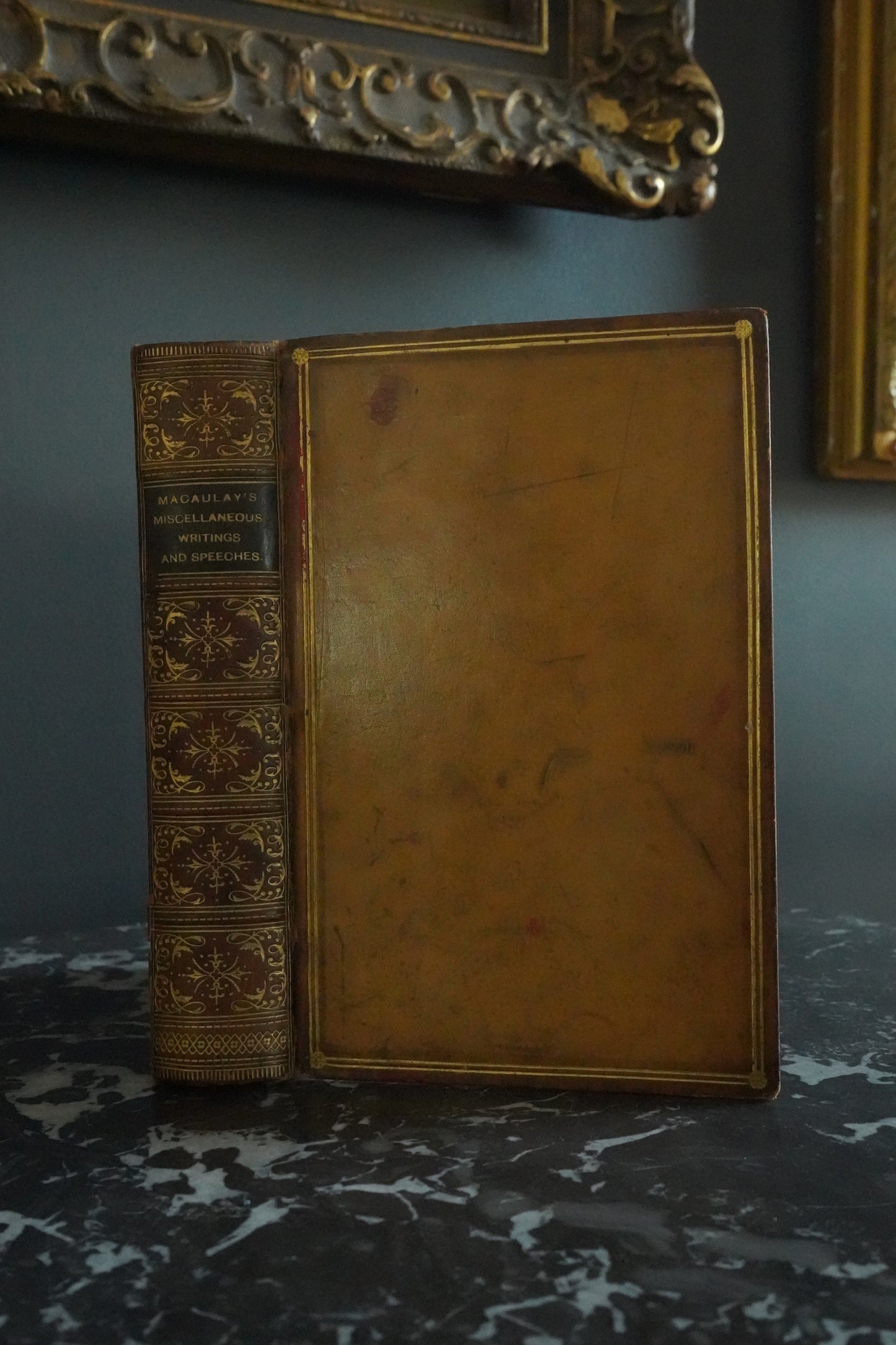 1889 "The Miscellaneous Writings and Speeches of Lord Macaulay" Full Caramel Brown Leather Book