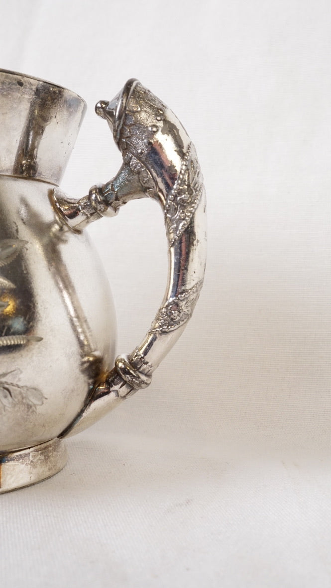 Antique Wm. Rogers Quadruple Silverplate Sugar Bowl with Floral Engraving, Hartford Conn.