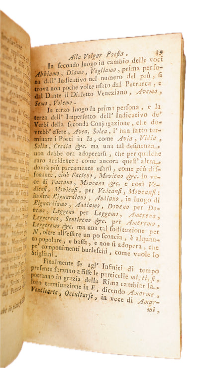 Antique Bisso Introduzione alla Volgar Poesia 1755 Italian