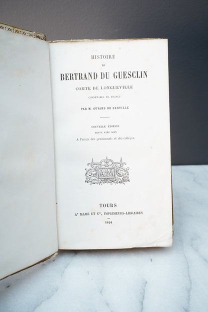 1856 French History Cartonnage Prize Book Bertrand du Guesclin Mame