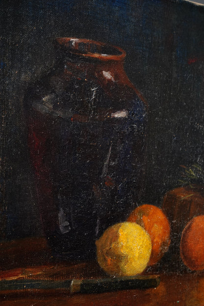 Antique 1904 Still Life Oil Painting on Canvas Signed K.E.