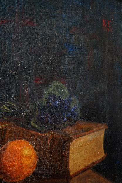 Antique 1904 Still Life Oil Painting on Canvas Signed K.E.