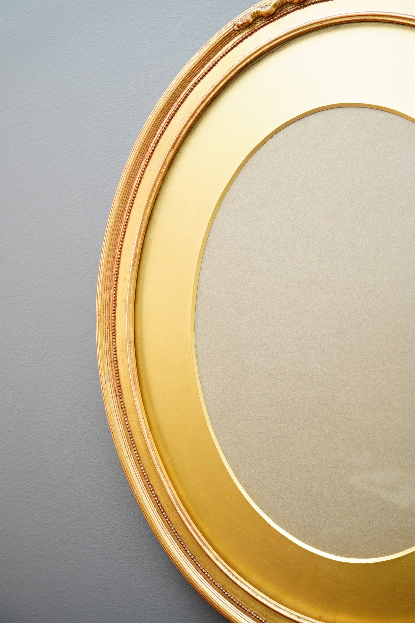 Antique English Oval Gilded Wood Frame Ribbon Bow Crest