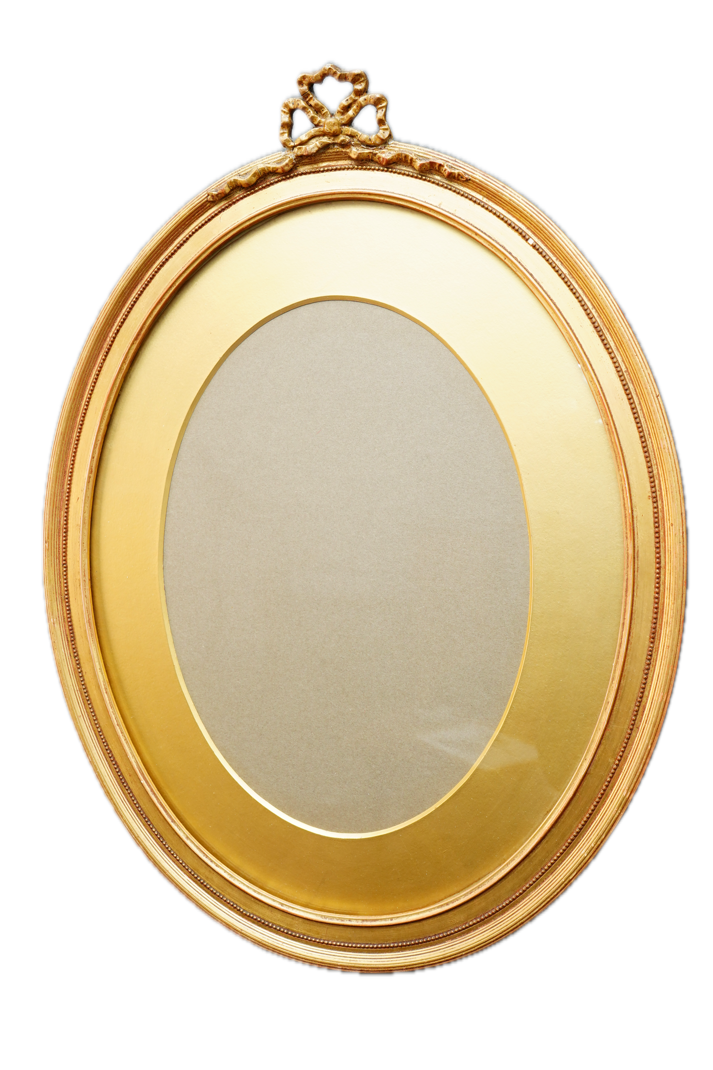 Antique English Oval Gilded Wood Frame Ribbon Bow Crest