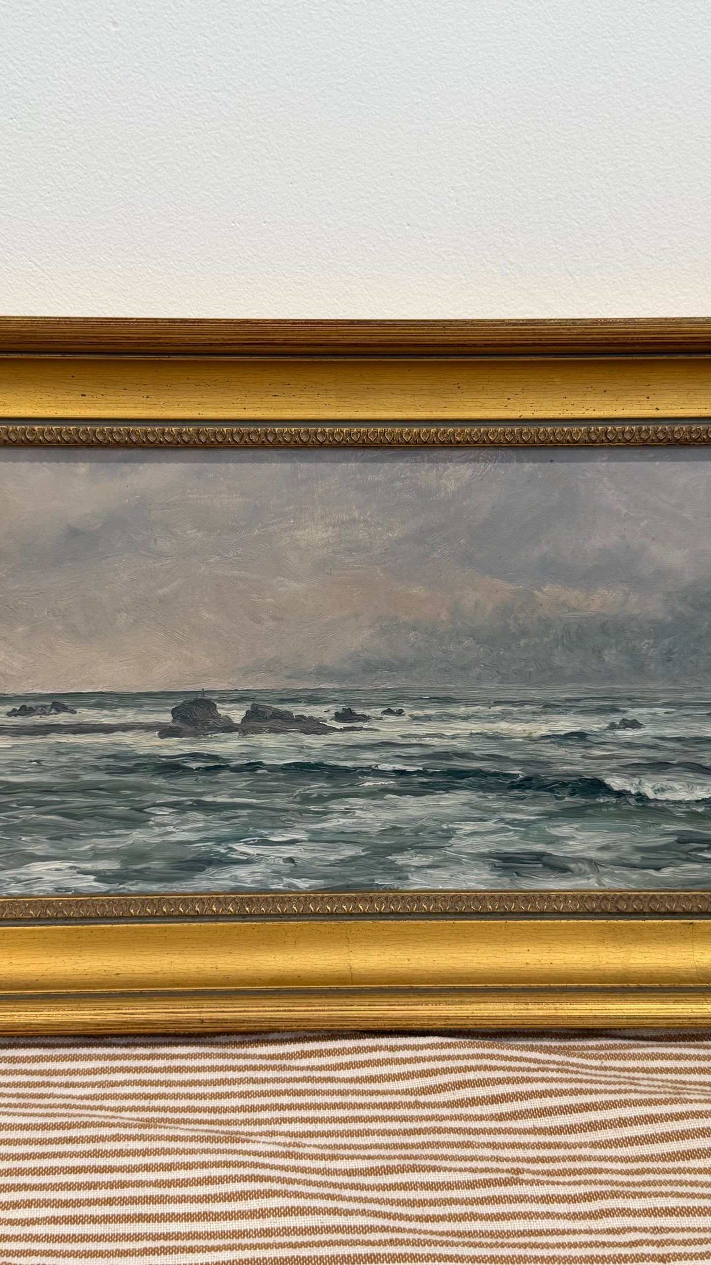 Antique British Marine Oil Painting, Rocky Coastal Seascape, Circa 1900
