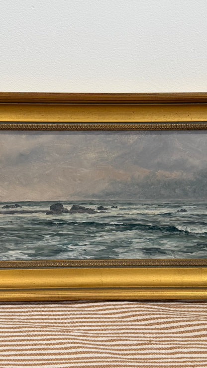 Antique British Marine Oil Painting, Rocky Coastal Seascape, Circa 1900