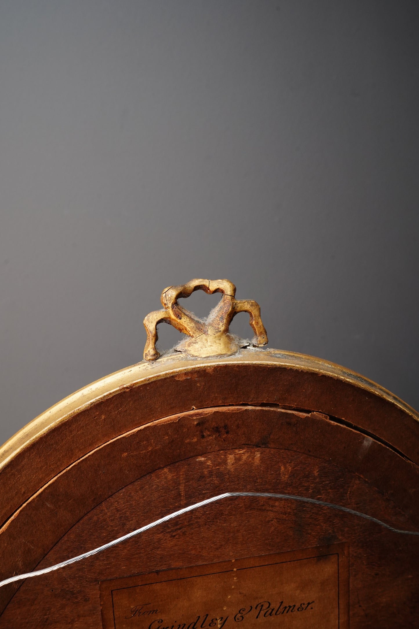 Antique English Oval Gilded Wood Frame Ribbon Bow Crest