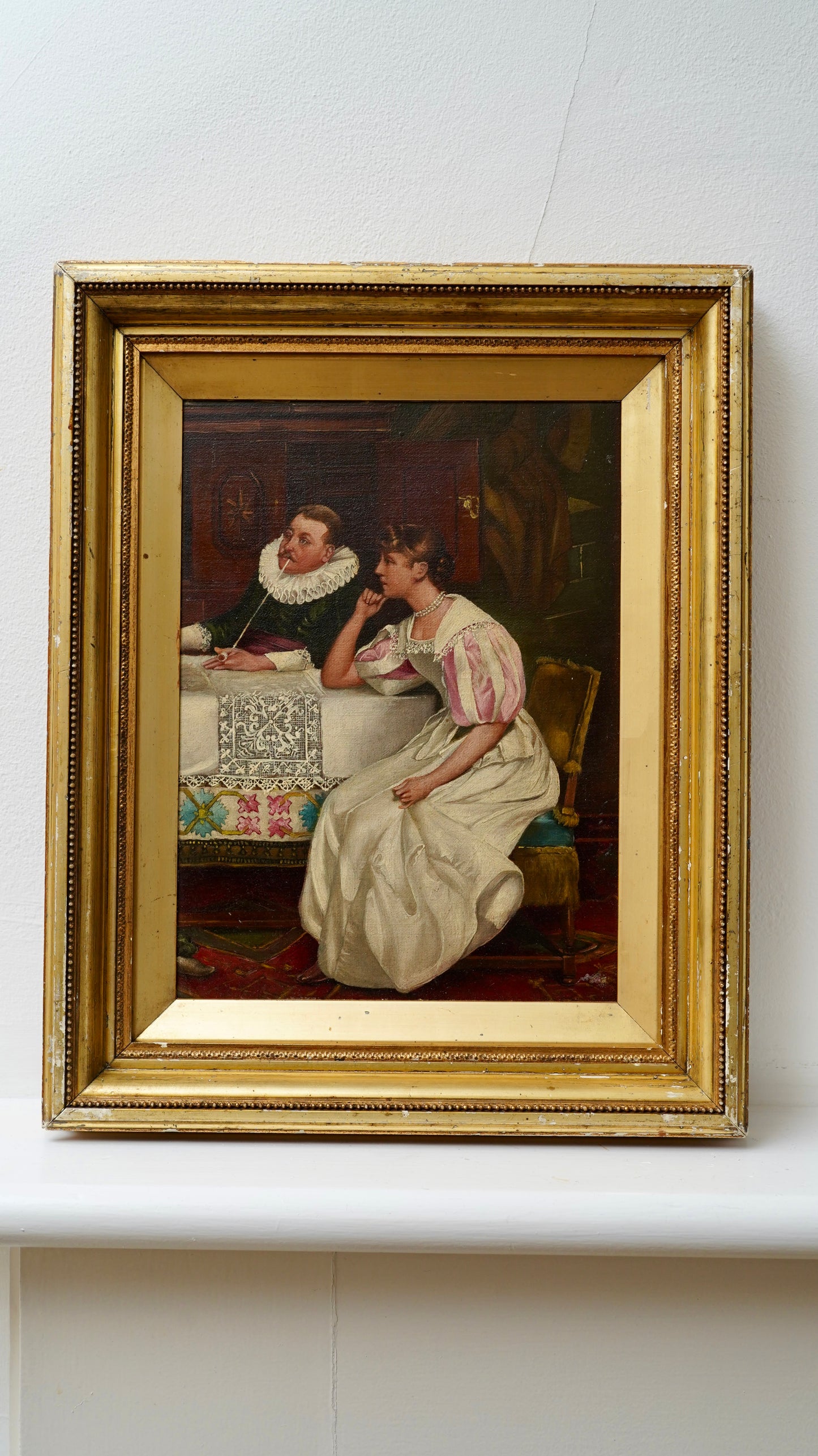 Contemplation by Henry S. Cook | Antique Victorian Oil on Board Painting | English Genre Revival Scene, c.1890s
