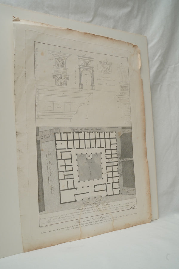Antique Venetian Architectural Engraving, Fondaco dei Tedeschi Plan, Dionisio Moretti secondary view