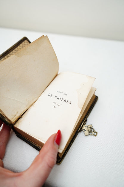 Miniature French Catholic Prayer Book Recueil de Prières Miniature with Clasp and Gilt Edges