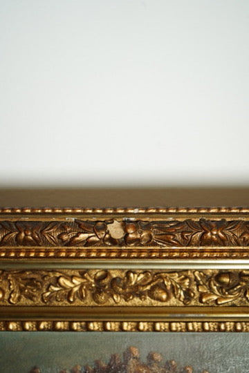 Victorian Irish Castle Ruin Oil Painting, Likely Blarney Castle, Signed L. S. C 1888, in Deep Gilt Frame