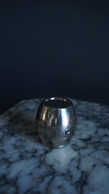 Antique Silver Plated Barrel Travel Inkwell with Glass Liner | Victorian to Edwardian Era Portable Ink Pot