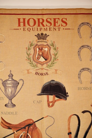 Large Equestrian Wall Tapestry – Horses Equipment Jacquard, European Made NEW