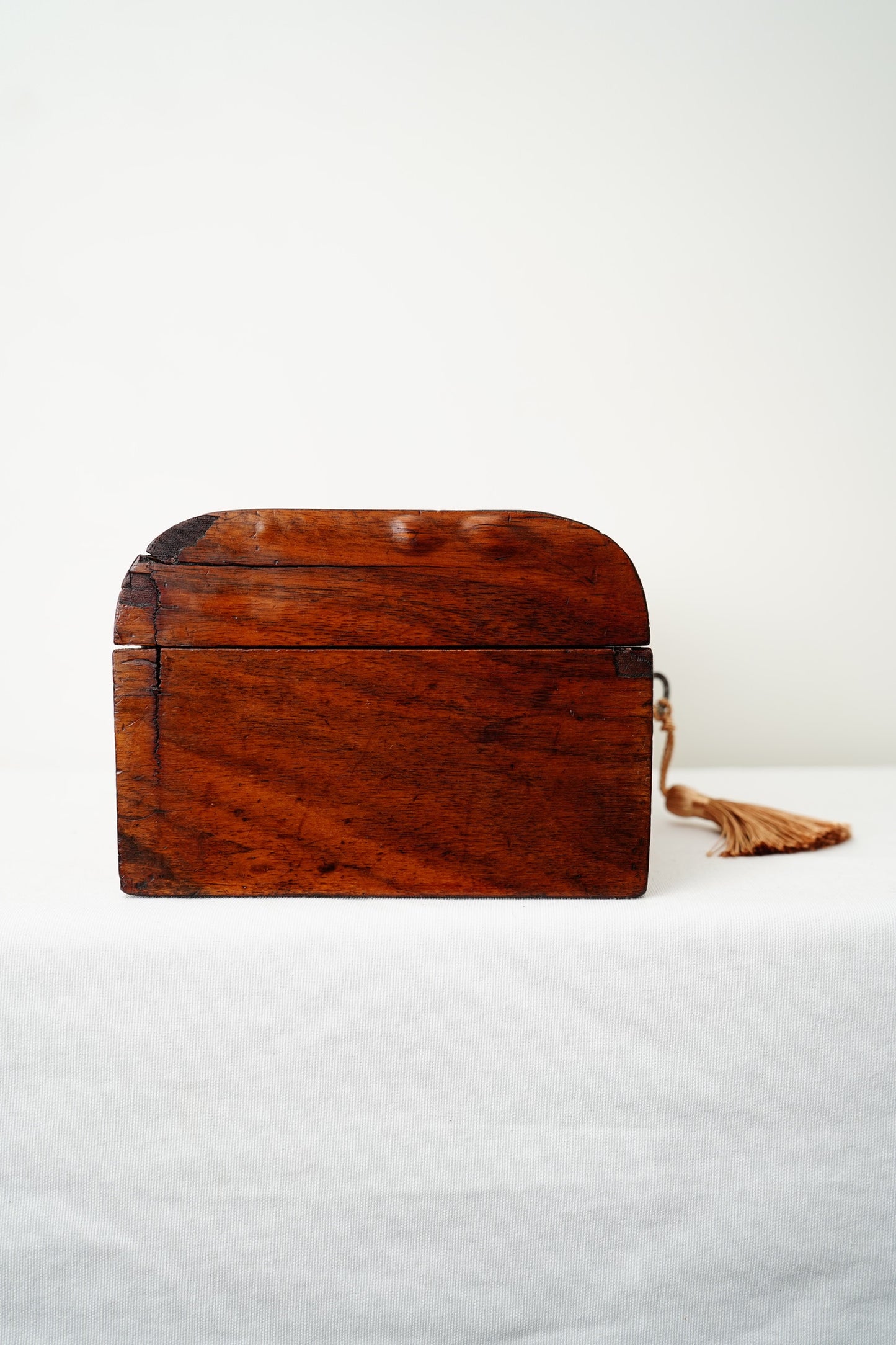 Antique English Dome-Top Walnut Veneer Jewelry or Stationery Box with Key, c. 1880–1910