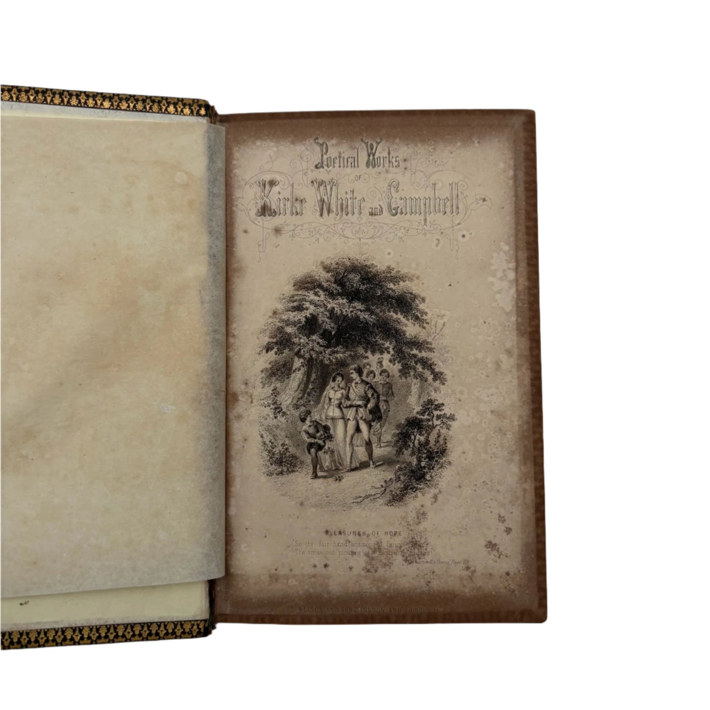 1855 Poetry "Poetical Works of Kirke White and Campbell" Full Dark Green Leather Book