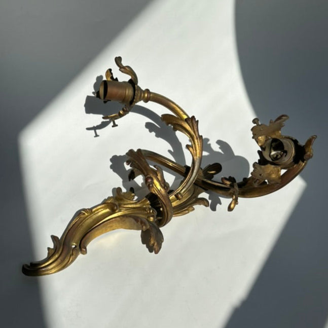 Antique French Rococo Gilt Bronze Wall Sconces (Pair) | Antique French Bronze Wall Lighting
