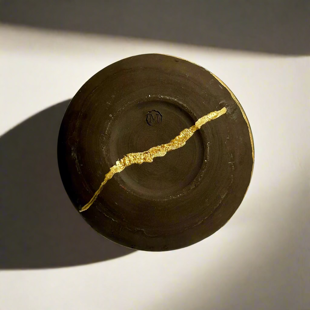 Studio Pottery Vase with Kintsugi-Style Gilded Repair | Signed by Artist, Organic Modern Form