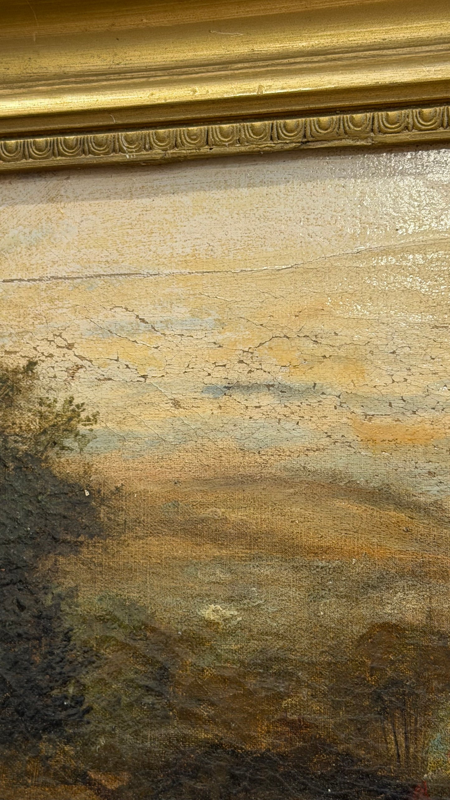 Antique English Oil Painting, Yorkshire Landscape with Ruins, Attributed to P. Carter, 19th Century