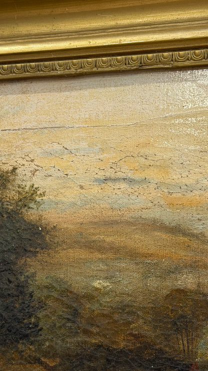 Antique English Oil Painting, Yorkshire Landscape with Ruins, Attributed to P. Carter, 19th Century