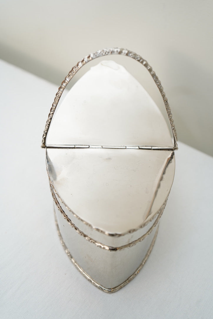 Antique Silver Plate Two Compartment Handled Caddy with Hinged Lids