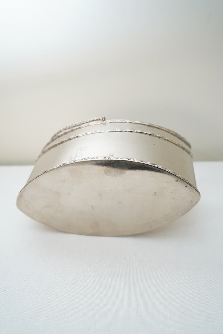 Antique Silver Plate Two Compartment Handled Caddy with Hinged Lids