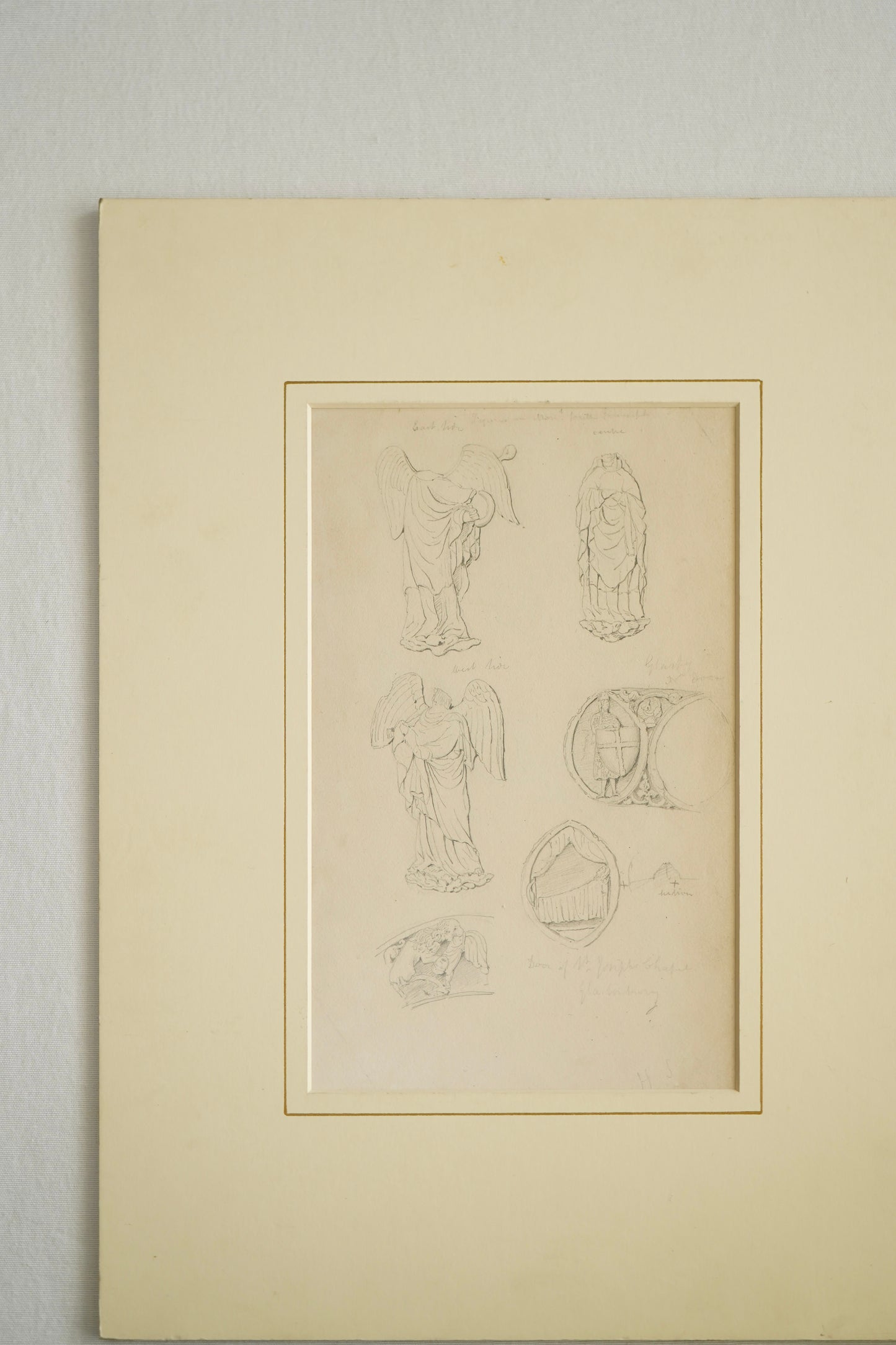 19th-Century Architectural Drawing Attributed to Henry Shaw | Angelic Figures & Glastonbury Chapel Ornament