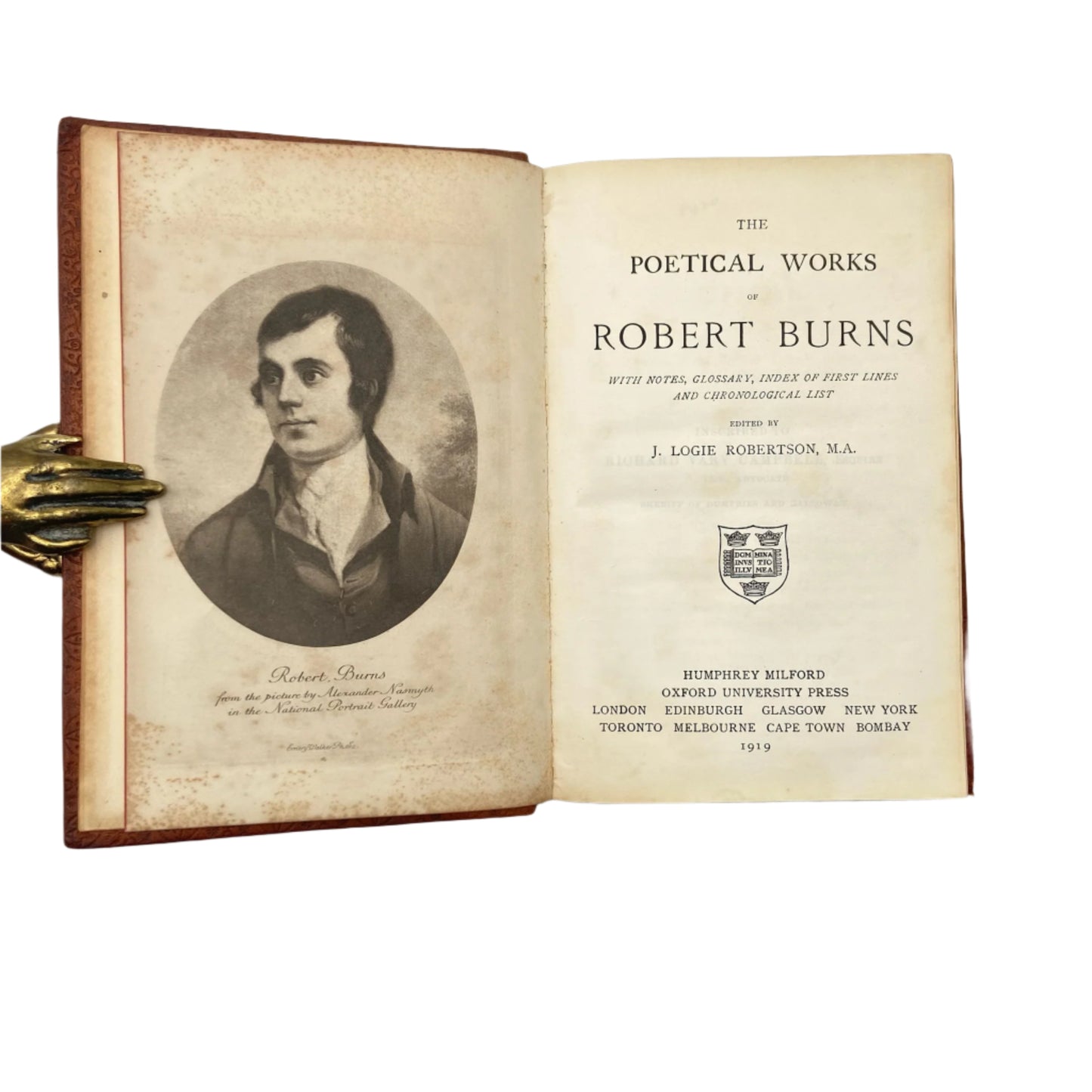 1919 "The Poetical Works of Robert Burns" Brown Full Leather Prize Binding Book