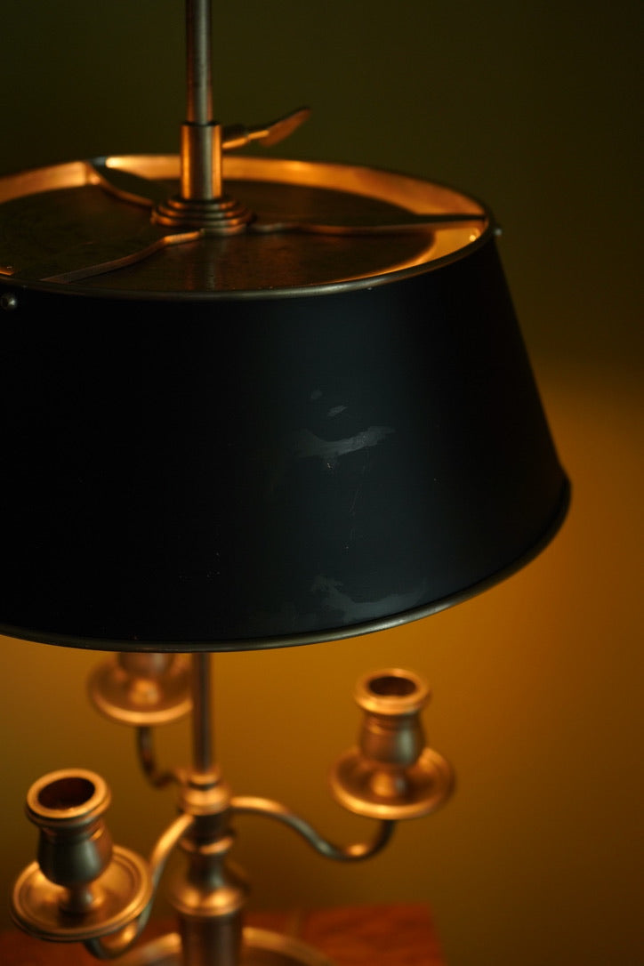 Bouillotte-Style Pewter Lamp with Adjustable Metal Shade & Dual Light Settings