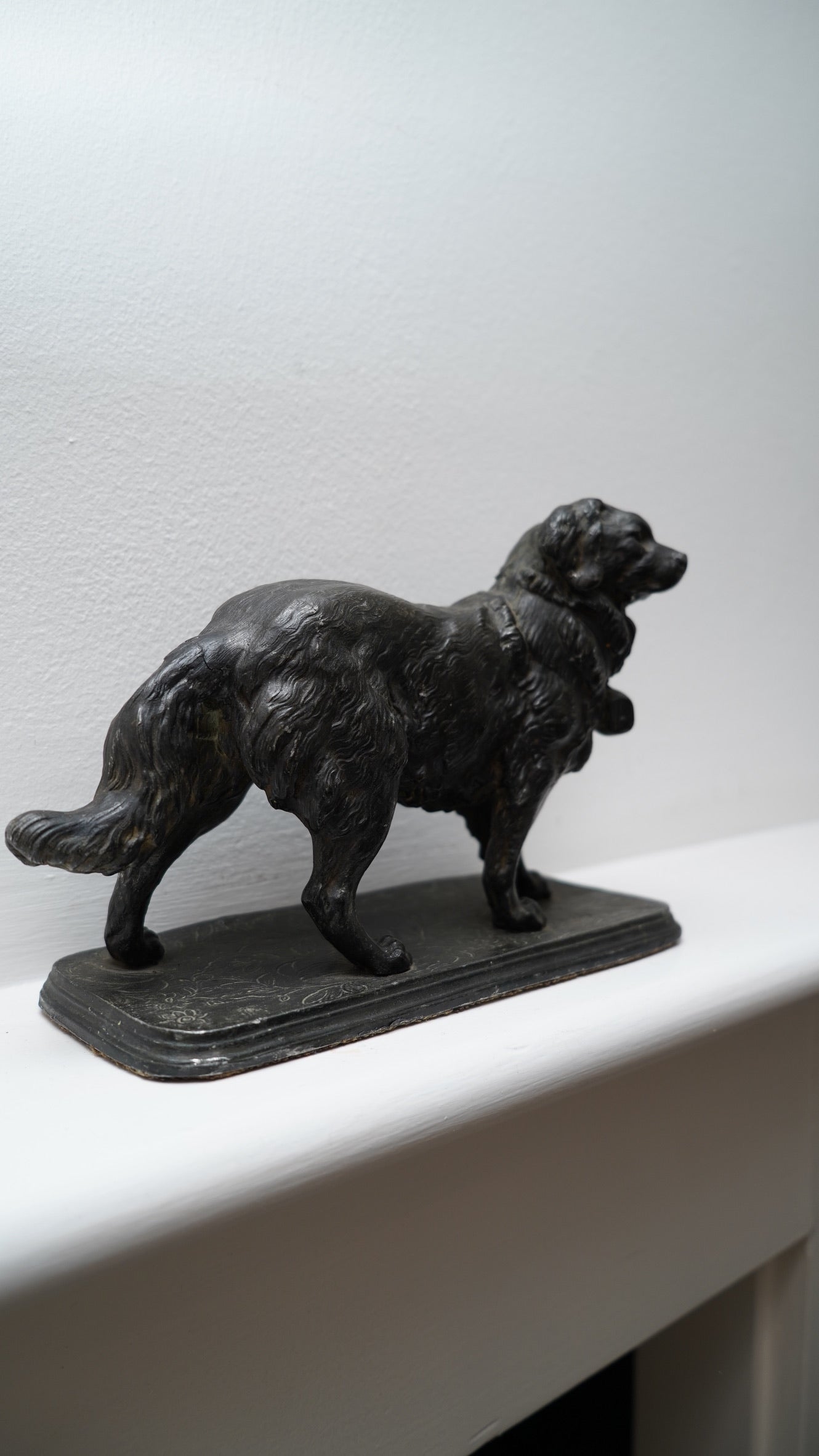 Antique Victorian Spelter Dog Figurine, Late 19th Century Bronze Finish Mantel Sculpture, English Animal Decor