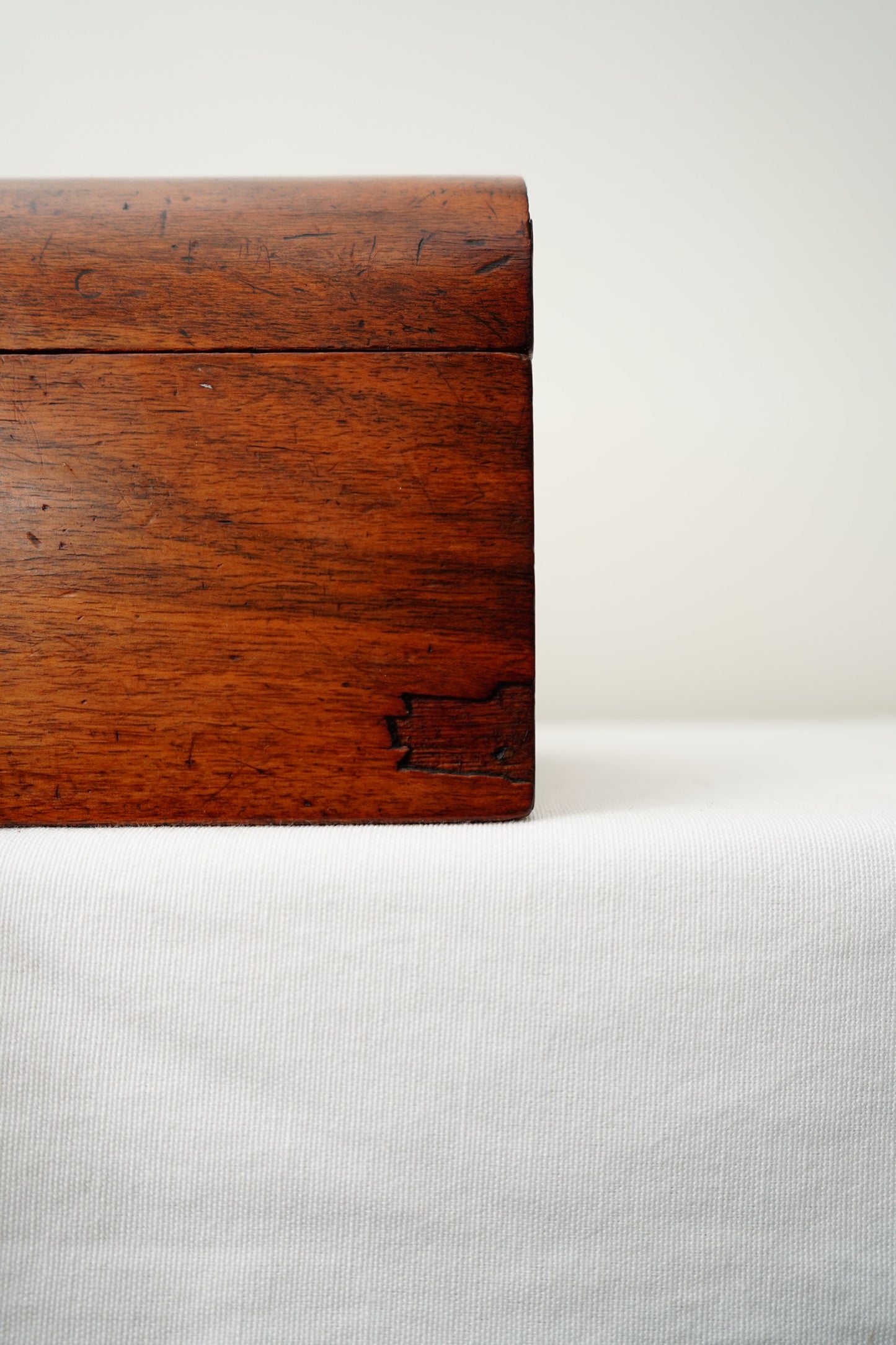 Antique English Dome-Top Walnut Veneer Jewelry or Stationery Box with Key, c. 1880–1910