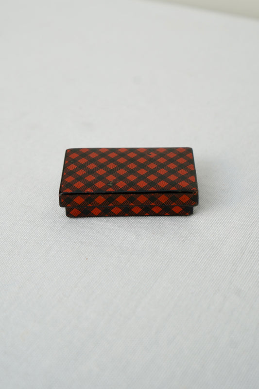 Antique Victorian Scottish Tartanware Box, Painted Red and Black Tartan, c. 1860–1890