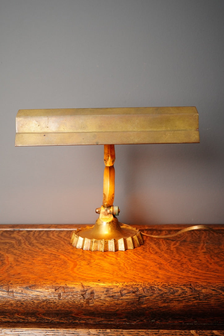Vintage Brass Adjustable Desk Lamp with Art Deco Profile