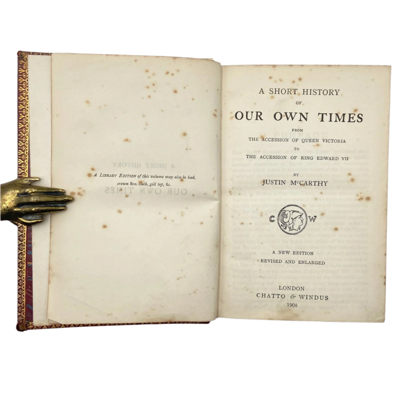 1908 "Short History of Our Own Times from the Accession of Queen Victoria to the Accession of King Edward VII" Full Leather Book