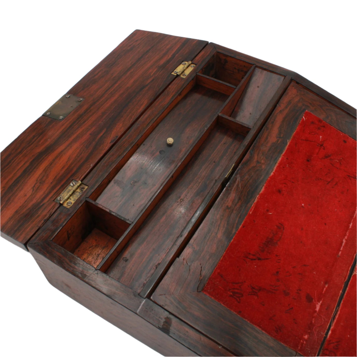 Antique Rosewood Writing Slope with Velvet Writing Surface and Inscriptions, Mid-19th Century