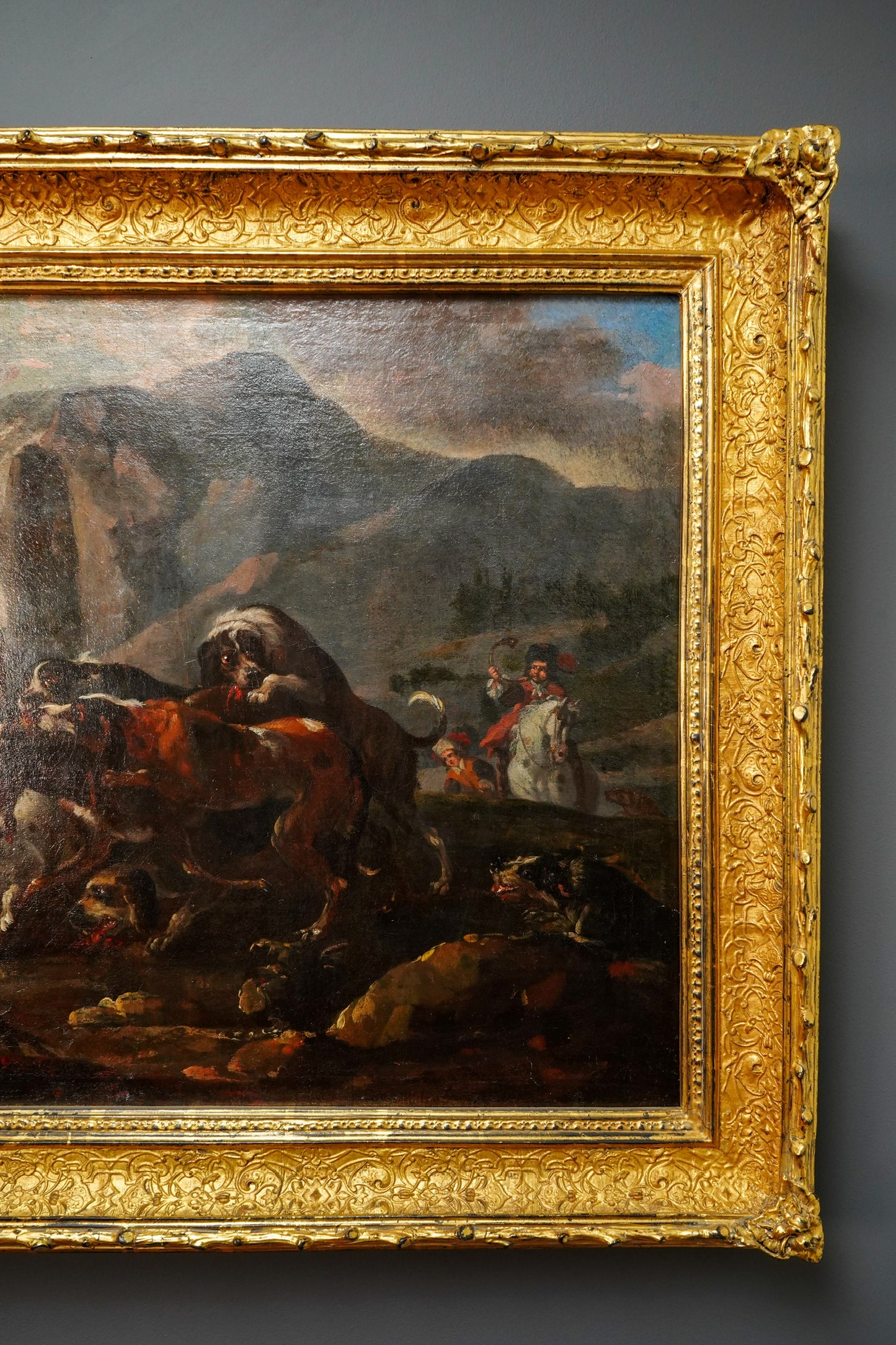 18th Century French Stag Hunt Oil Painting, Fontainebleau Tradition