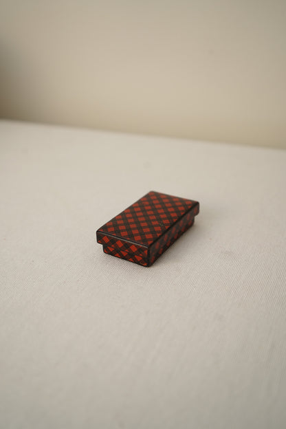 Antique Victorian Scottish Tartanware Box, Painted Red and Black Tartan, c. 1860–1890