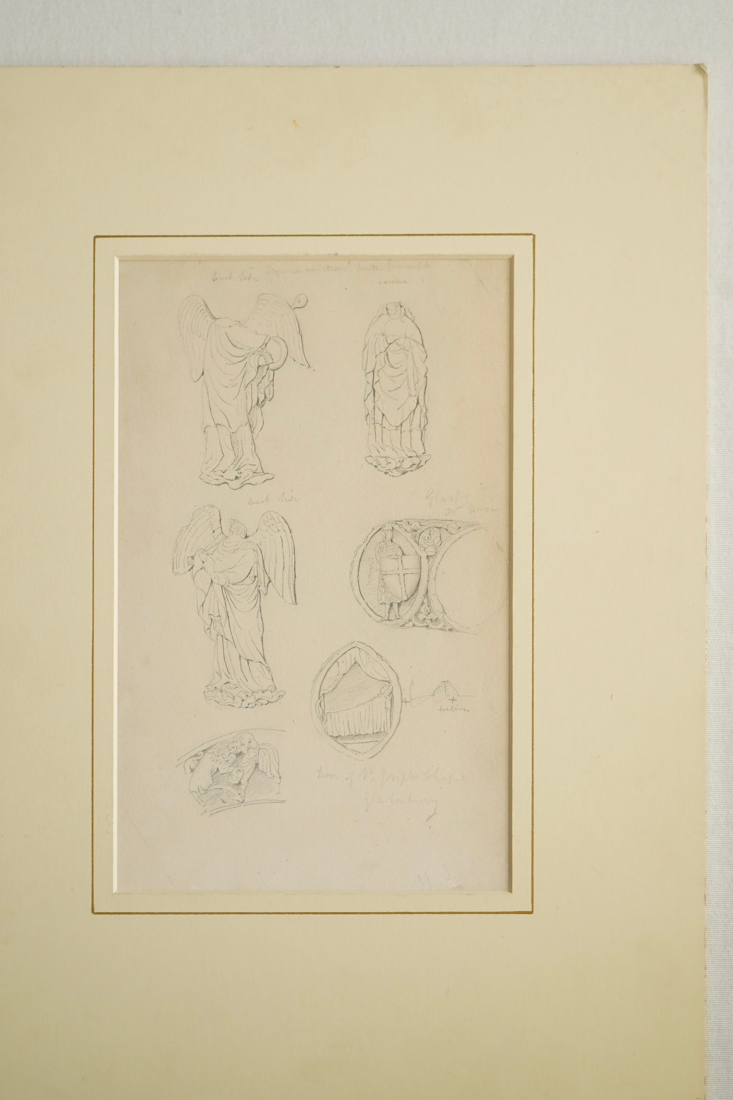 19th-Century Architectural Drawing Attributed to Henry Shaw | Angelic Figures & Glastonbury Chapel Ornament