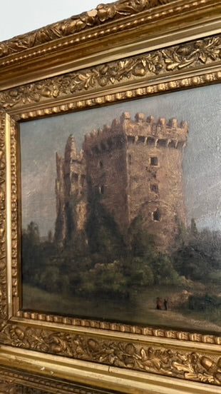 Victorian Irish Castle Ruin Oil Painting, Likely Blarney Castle, Signed L. S. C 1888, in Deep Gilt Frame