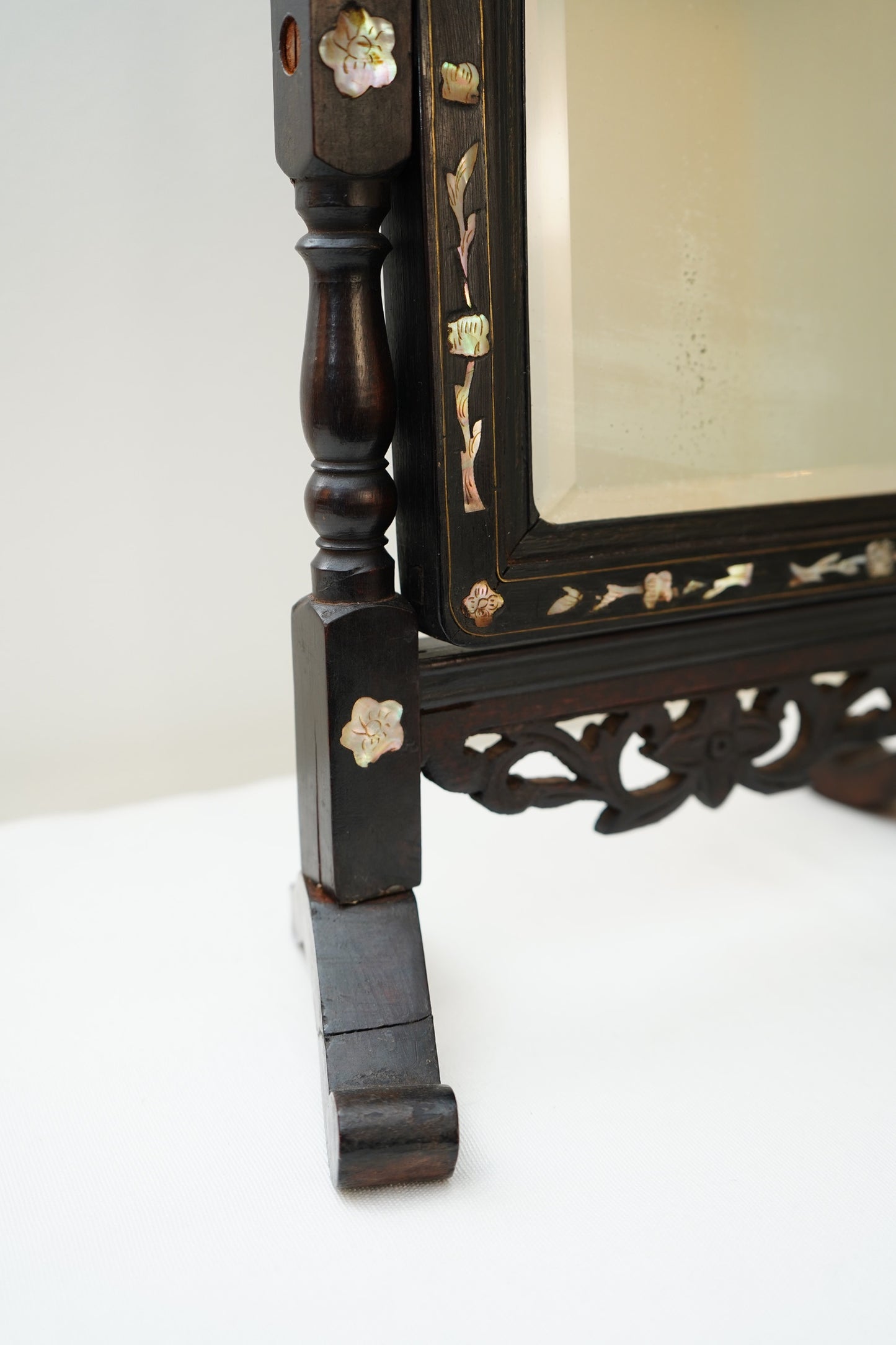 Antique Ebonized Wood & Mother-of-Pearl Vanity Tabletop Mirror