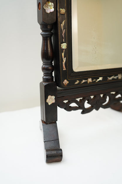 Antique Ebonized Wood & Mother-of-Pearl Vanity Tabletop Mirror