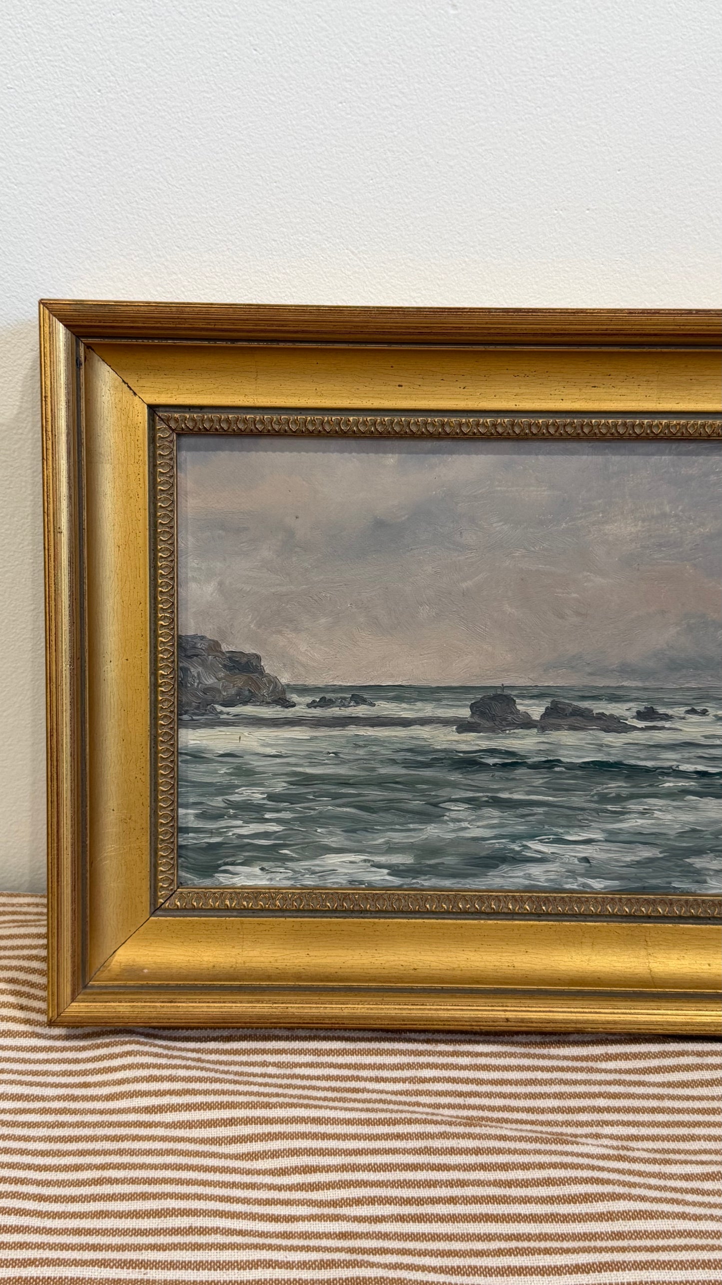 Antique British Marine Oil Painting, Rocky Coastal Seascape, Circa 1900