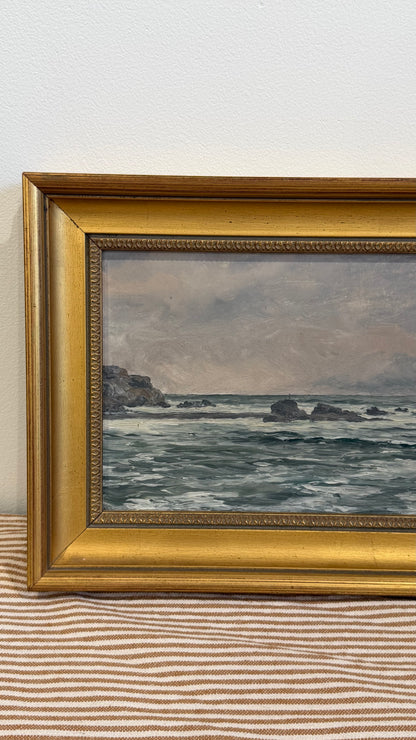 Antique British Marine Oil Painting, Rocky Coastal Seascape, Circa 1900