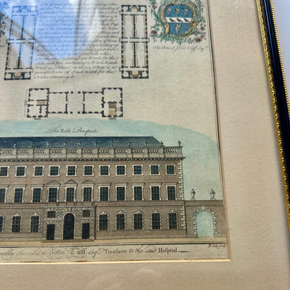 18th-Century Architectural Engraving of St. Bartholomew’s Hospital by Benjamin Cole (Hand-Colored) | Antique English Architectural Engraving