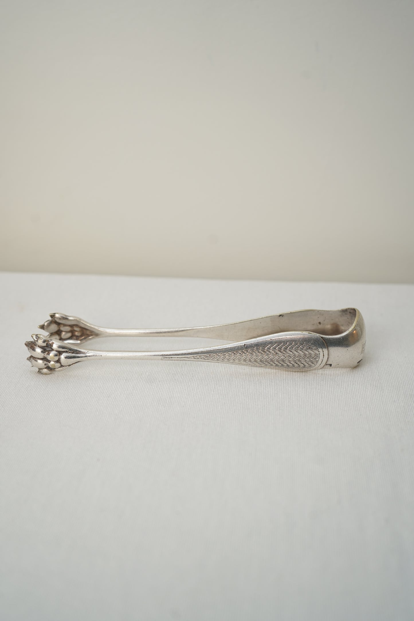 Antique French Silver Plate Sugar Tongs with Paw Feet, c. 1890–1930