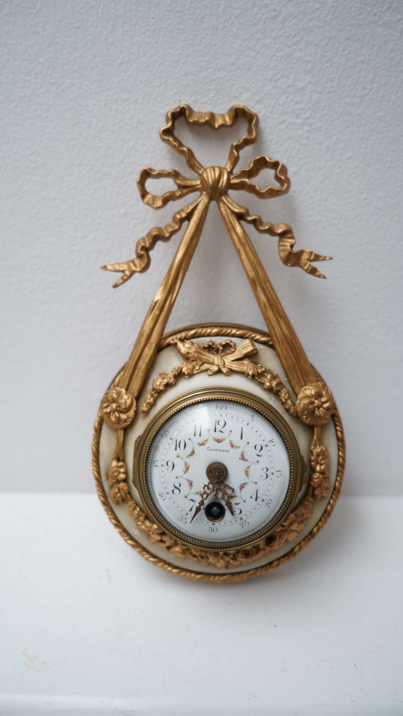 Antique French Louis XVI Style Ormolu and Alabaster Cartel Clock, c. 1880–1910