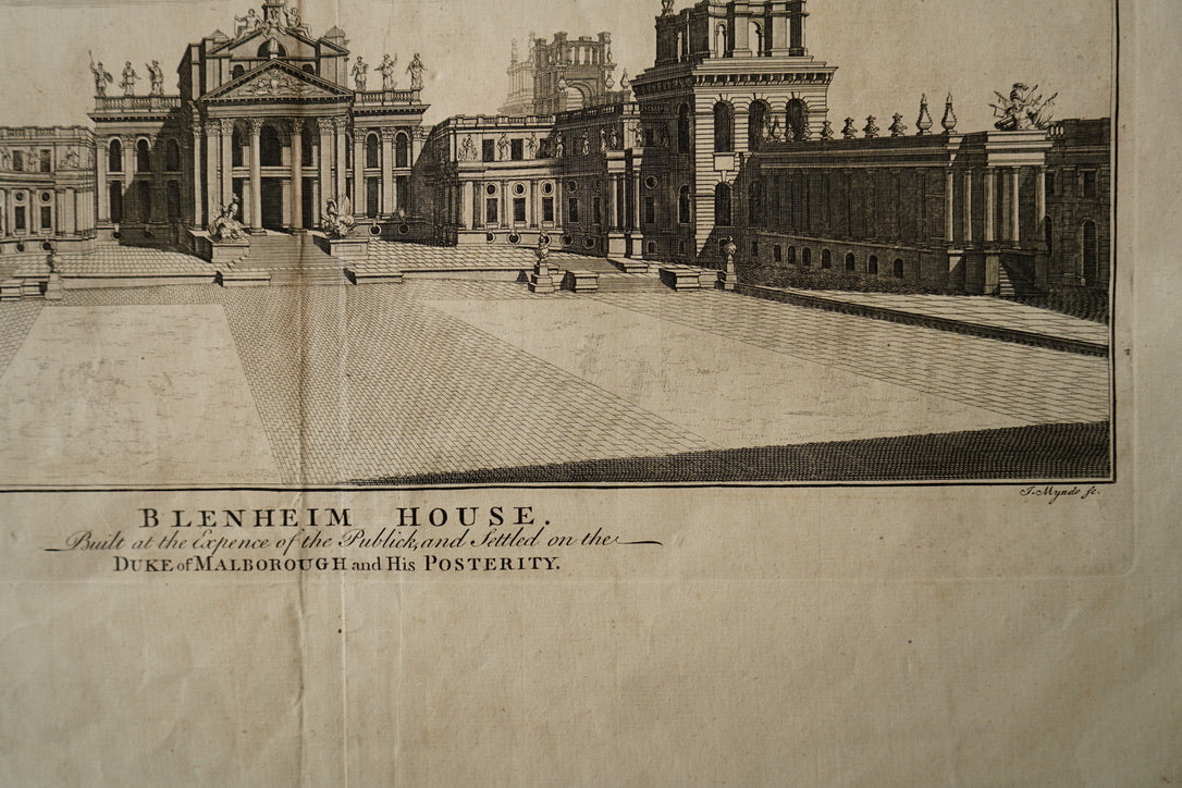 Antique Blenheim House Copperplate Engraving